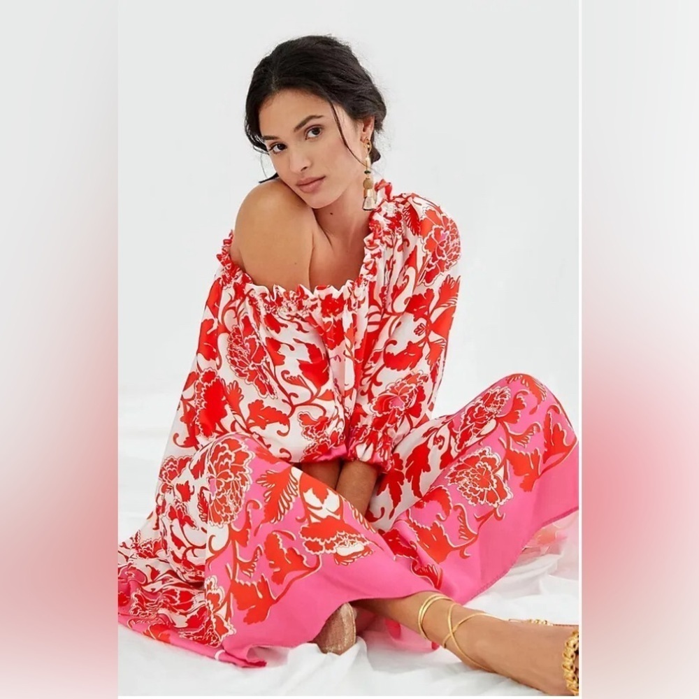 Anthropologie Delfi Women's Sasha Off-The-Shoulder Maxi Dress Large Wedding NWT - Picture 3 of 16